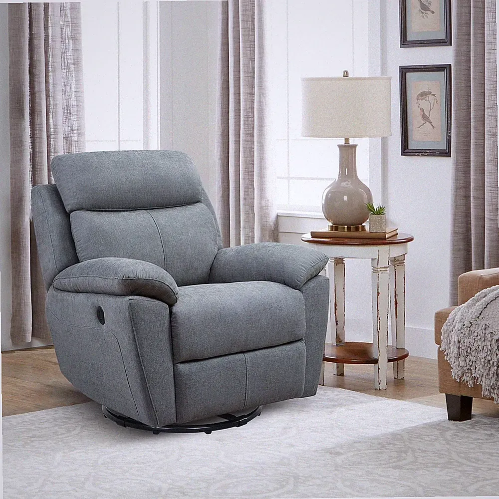 35.43" X 39.37" X 39.8" Grey Green Fabric Glider & Swivel Power Recliner With U