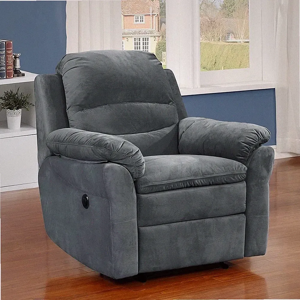Dark Grey Recliner Electric Power Chair Fabric Upholstered For Living Room