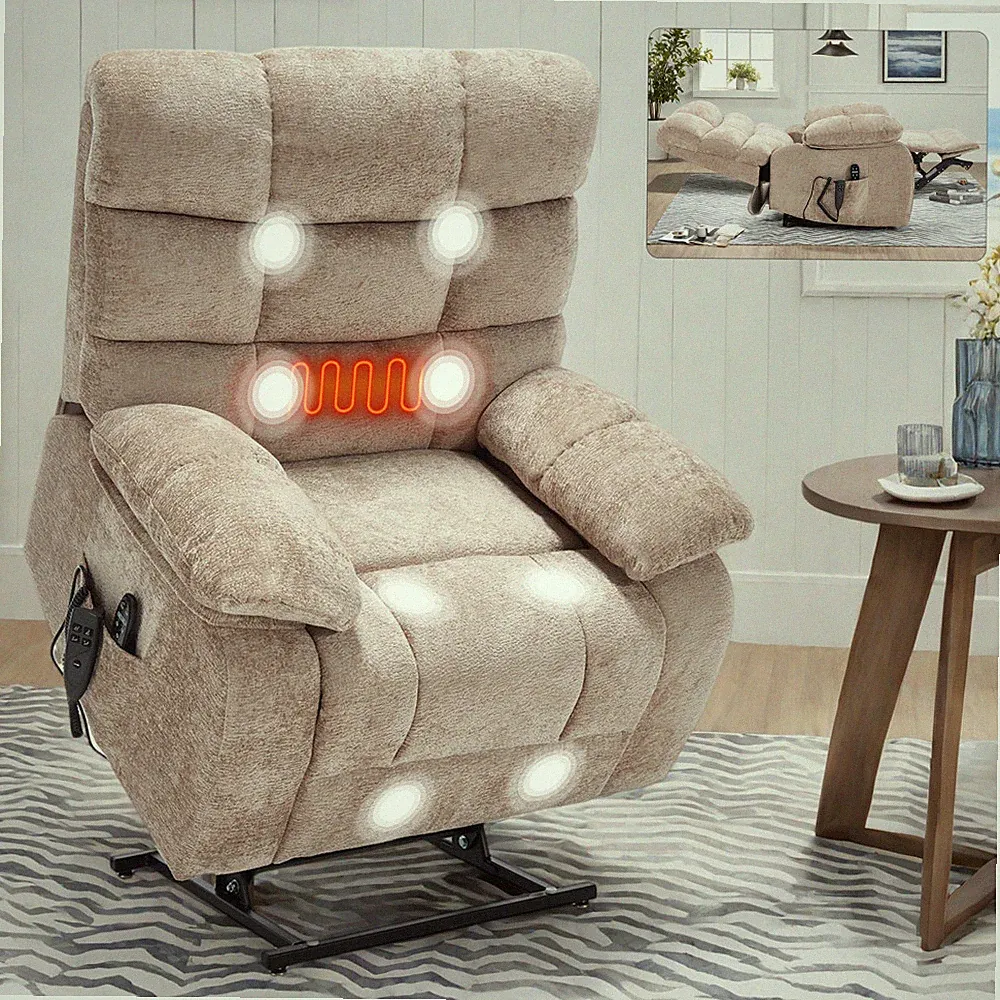Lift Recliner Chair Heat Massage Dual Motor Large Electric Power Lift Recliners