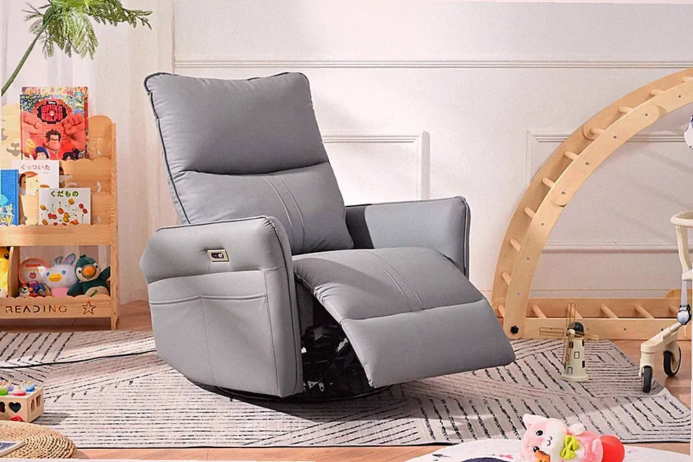Power Recliner Chair with USB, Swivel Rocker, Infinite Lift, Blue-Gray