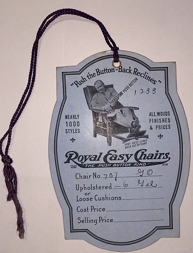 Royal Easy Chairs “Push The Button Back Reclines” Chair #707 Tag Label Rare!