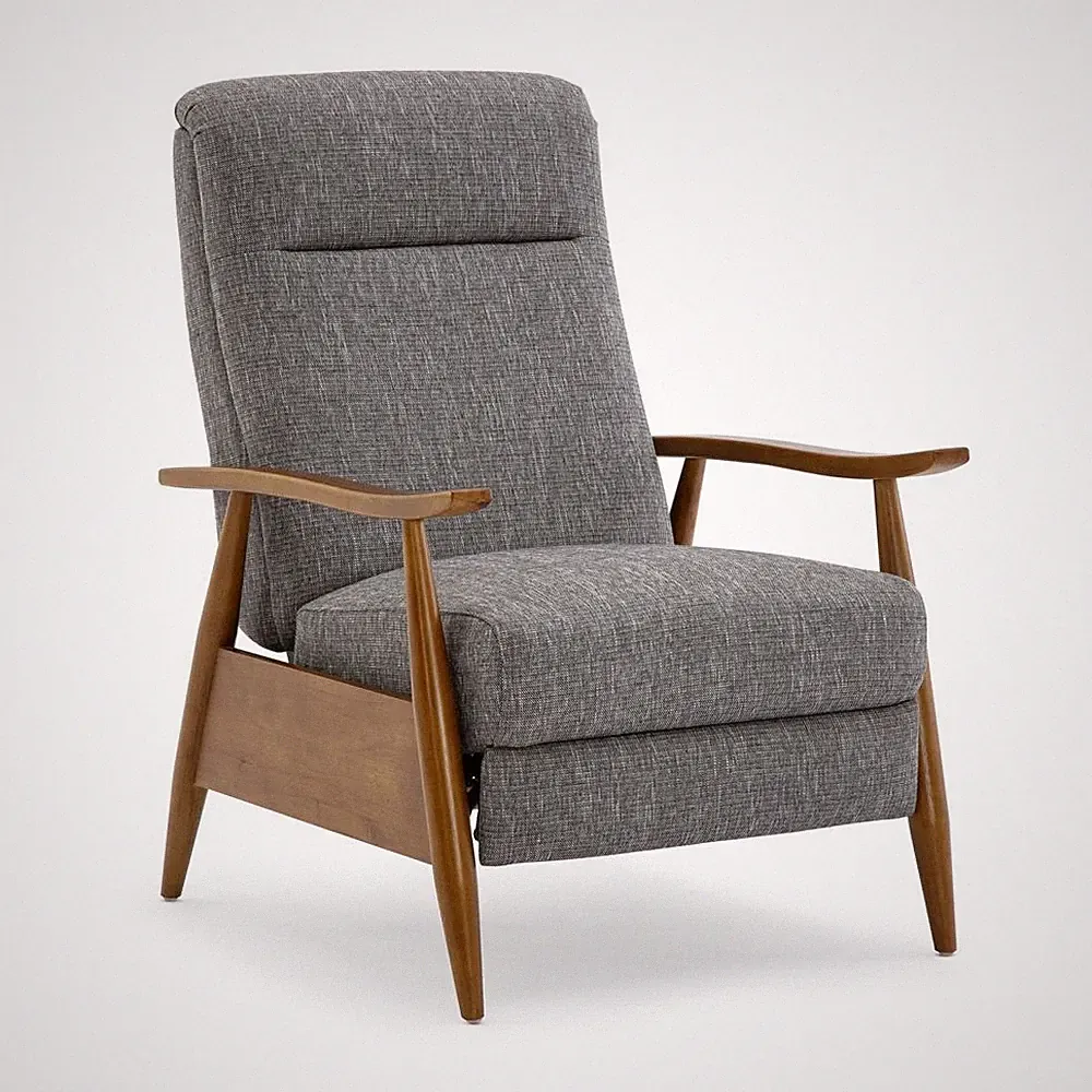 Terni Wood Arm Push Back Recliner in Performance Fabric - Ashen Grey